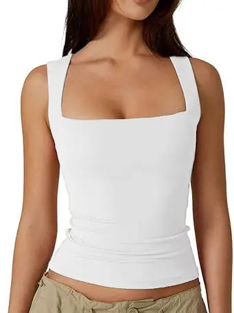 Queen Anne Neck Fitted Basic Tank Top