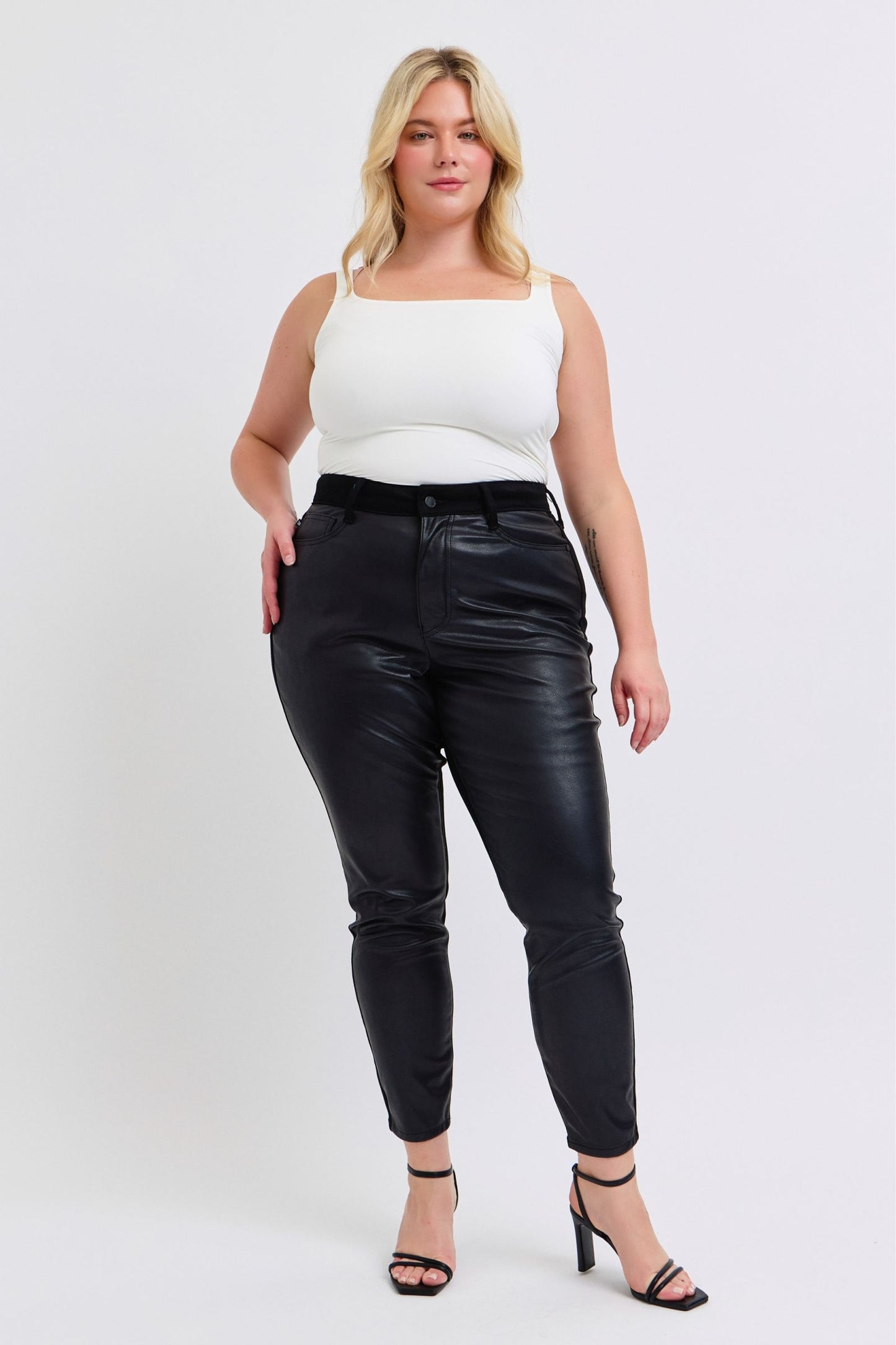 Plus Size Judy Blue HW Faux Leather & Denim Skinny - 88810PL