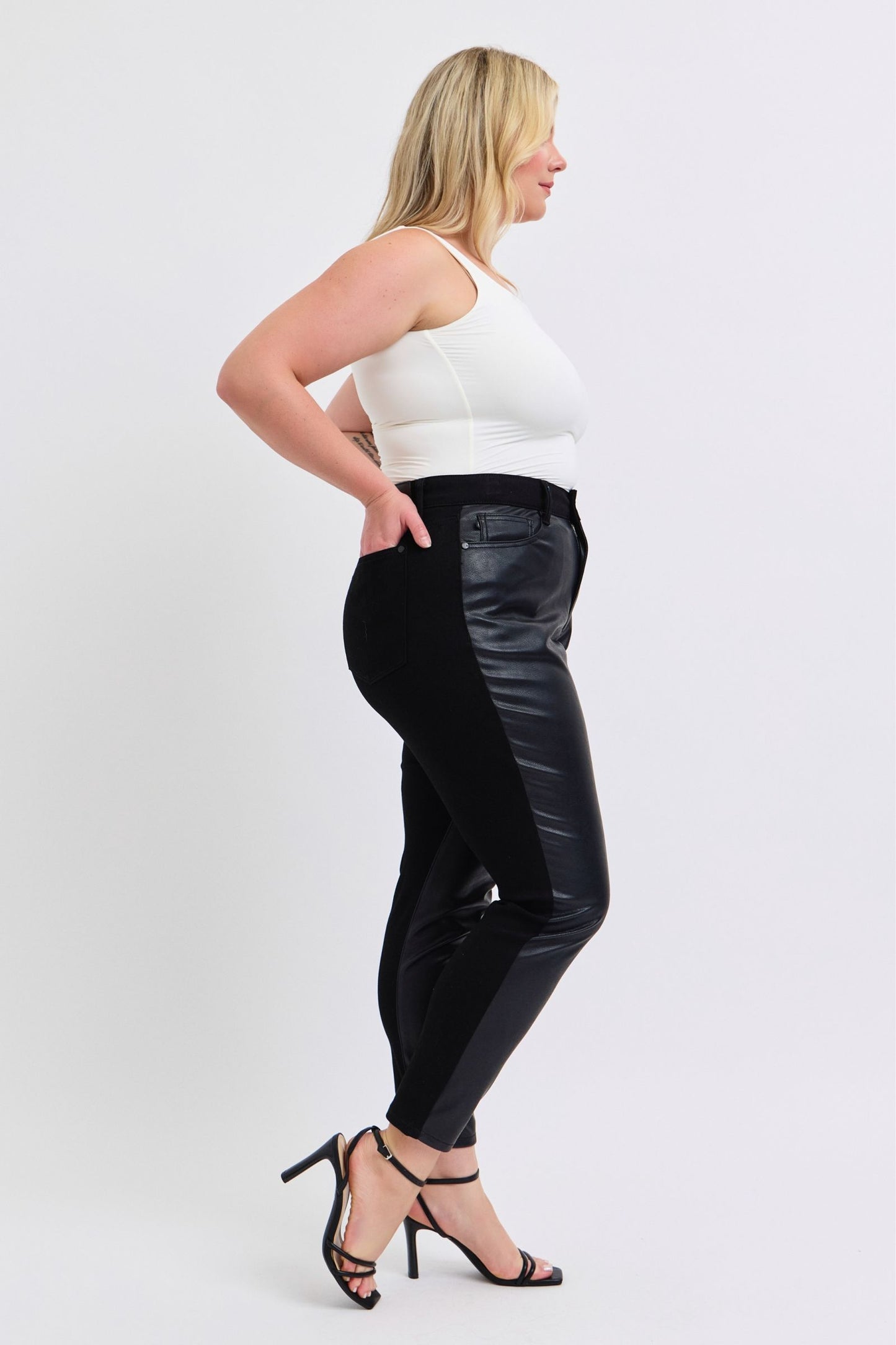 Plus Size Judy Blue HW Faux Leather & Denim Skinny - 88810PL