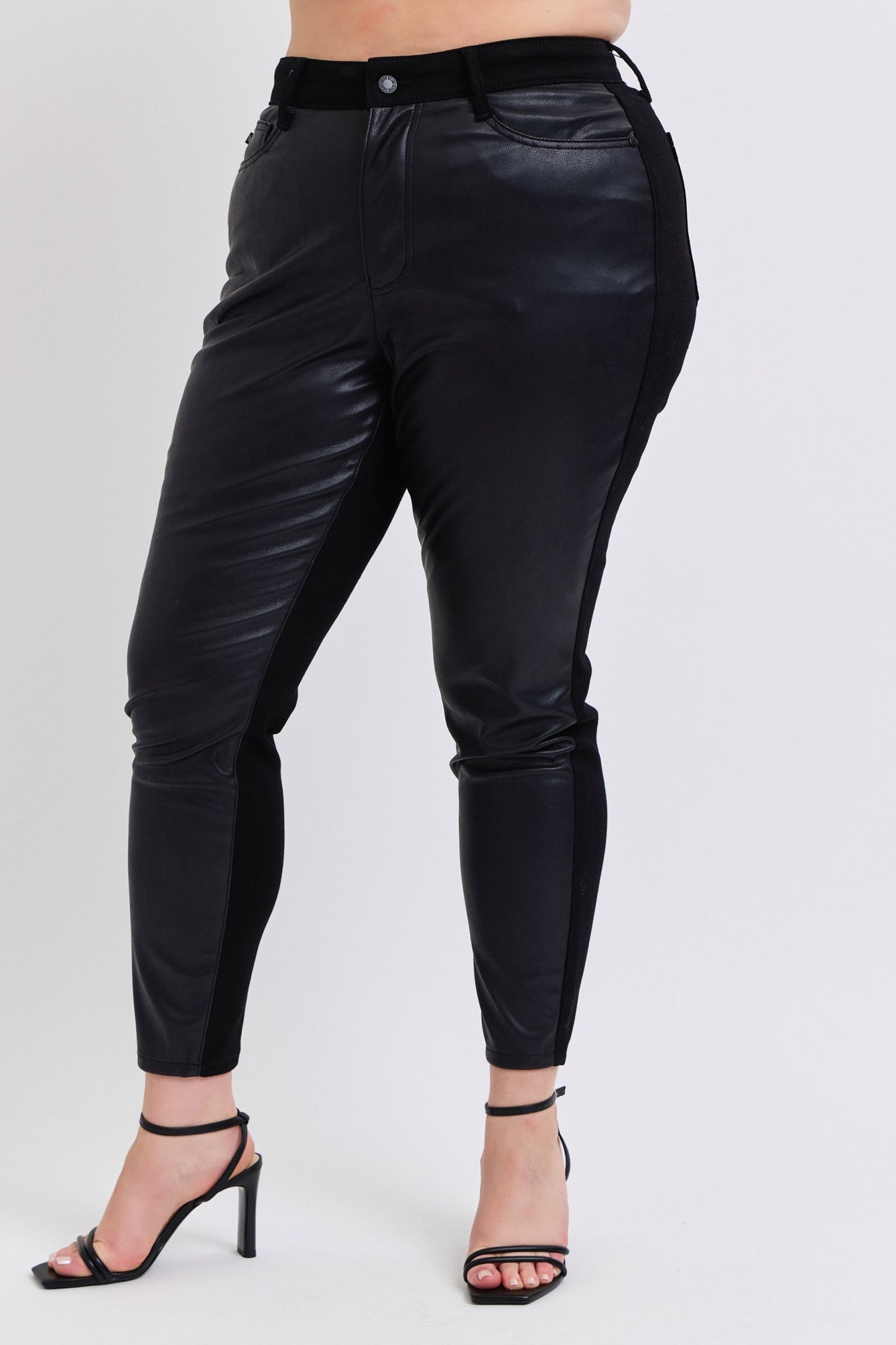 Plus Size Judy Blue HW Faux Leather & Denim Skinny - 88810PL