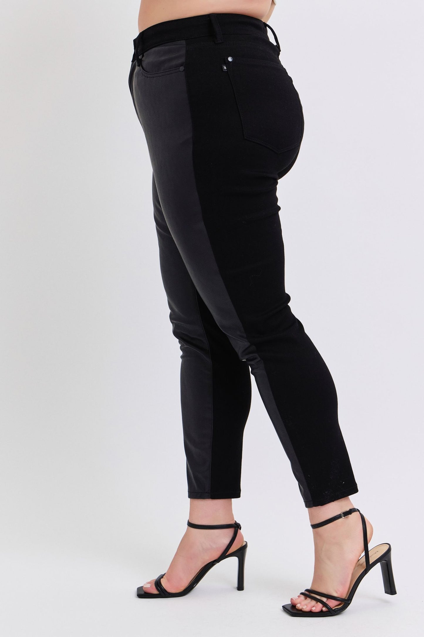 Plus Size Judy Blue HW Faux Leather & Denim Skinny - 88810PL