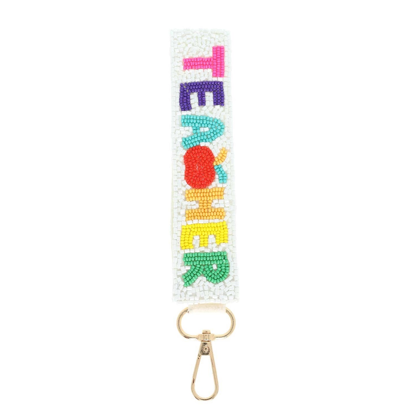 Teacher Long Strip Lettering Beaded Keychain - Pink