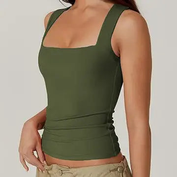 Queen Anne Neck Fitted Basic Tank Top