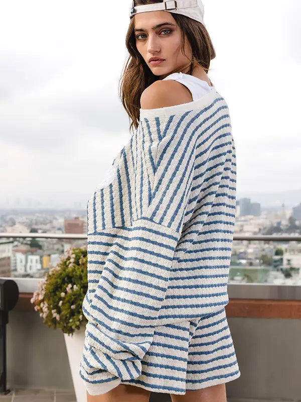 Casual Stripe Print Drawstring Waist Shorts