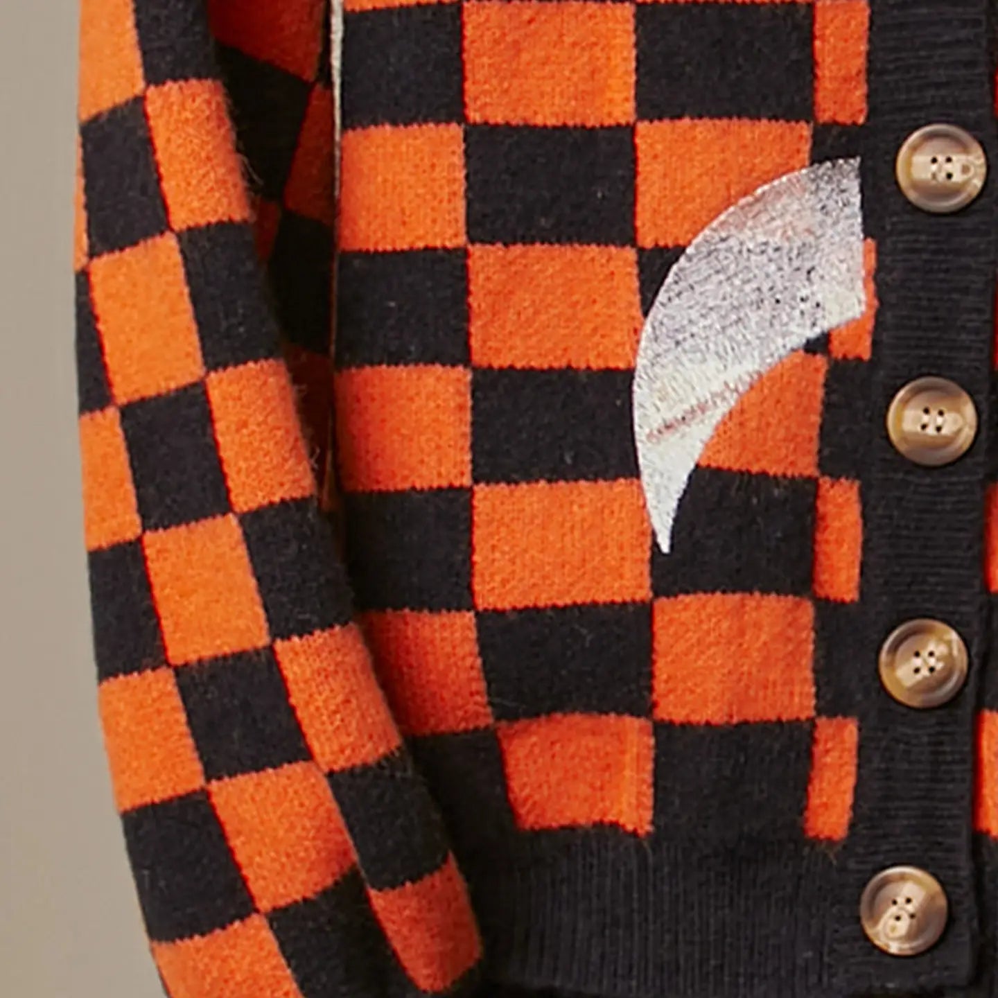 Checkerboard V-Neck Cardigan with Reaper Patch- COMNG SOON