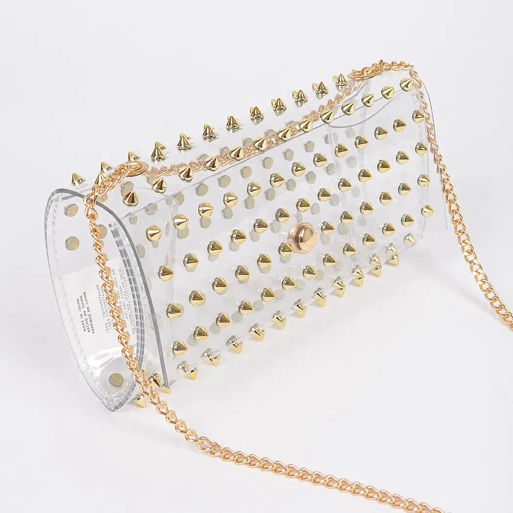 Spike Studded Clear Clutch
