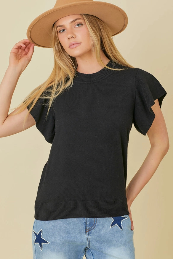 Ruffle Sleeve Basic Light Knit Top