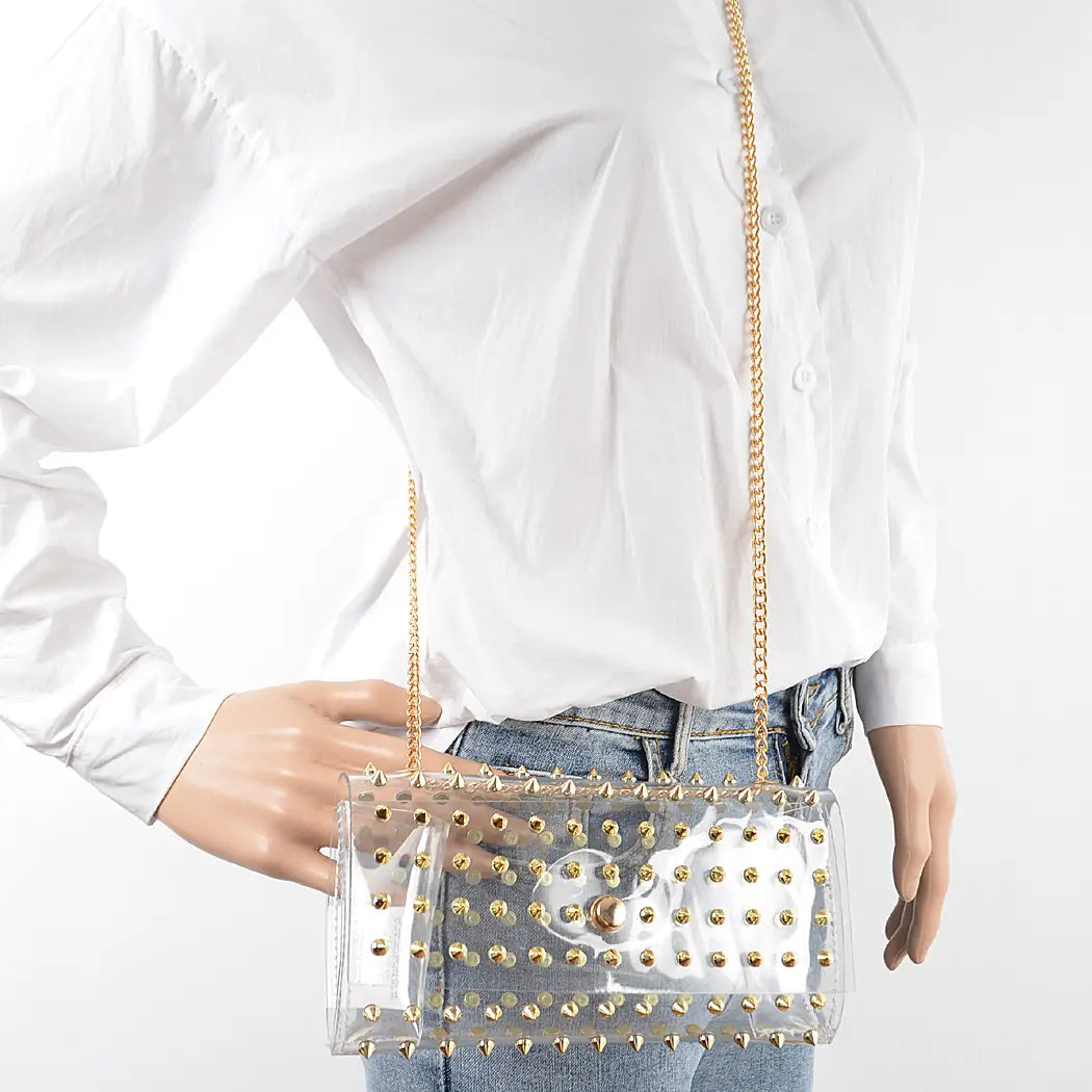 Spike Studded Clear Clutch