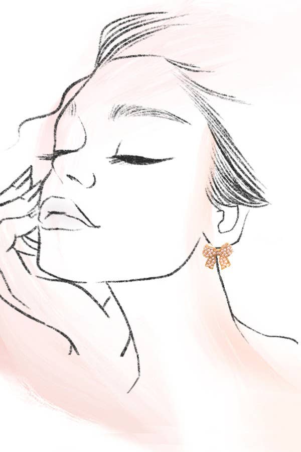 Mini Pearl Bow Ribbon Gold Earrings