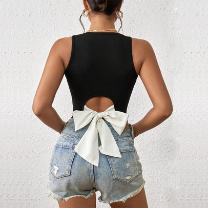 Black V-Neck Slim-Fit Cutout Crop Top