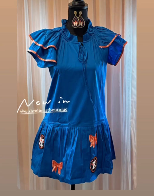 Blue Game Day Ruffle Sleeve Mini