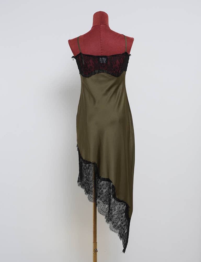 Satin Chic Lace Irregular Hem Midi Dress