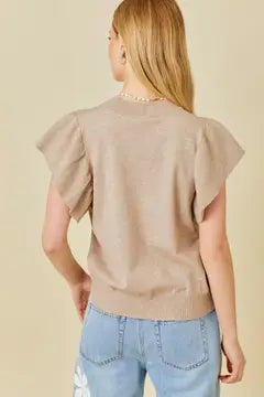 Ruffle Sleeve Basic Light Knit Top