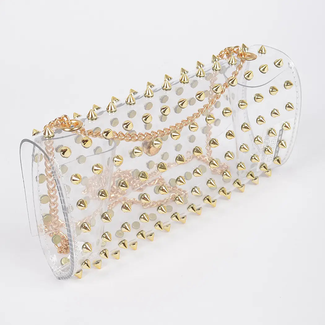 Spike Studded Clear Clutch