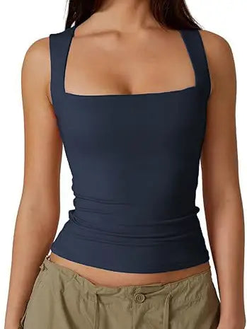 Queen Anne Neck Fitted Basic Tank Top