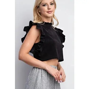 Ruffle Crop Sweater - Black