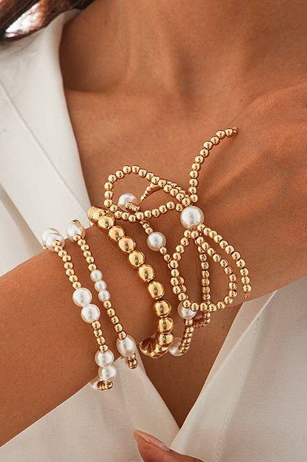 Multi - Layer Pearl Bow Bracelet