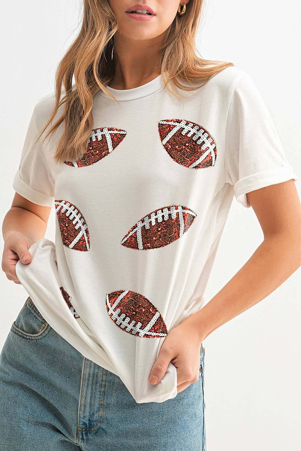 Football Sequin Patch Tee - White