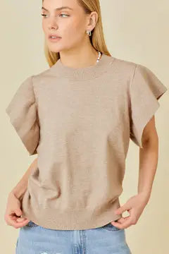 Ruffle Sleeve Basic Light Knit Top