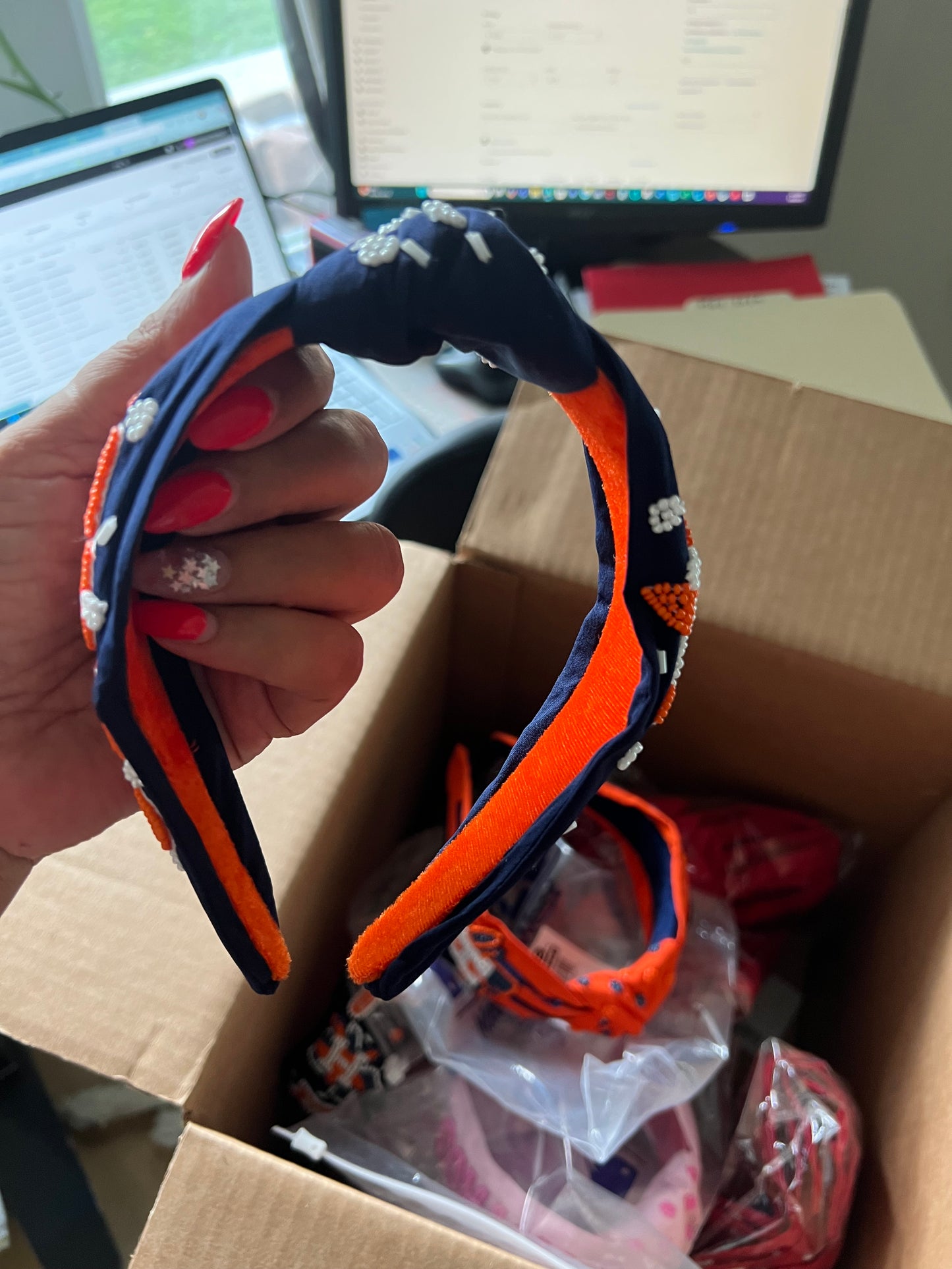 Astros Blue H Beaded Headband