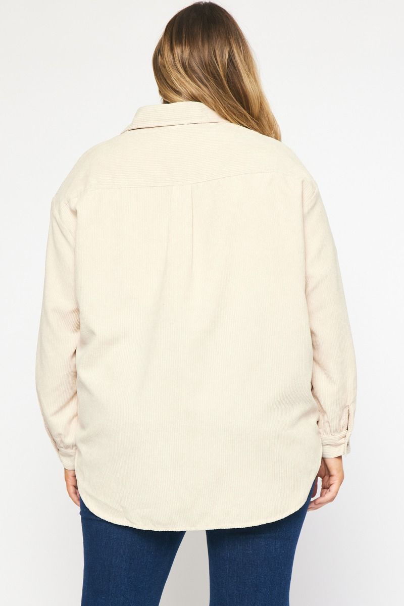 Solid Corduroy Long Sleeve Shacket - Curvy