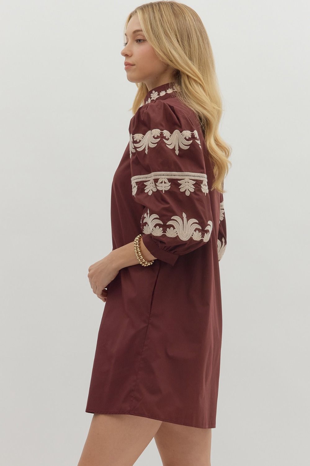 Solid Burgundy Puff Sleeve Mini