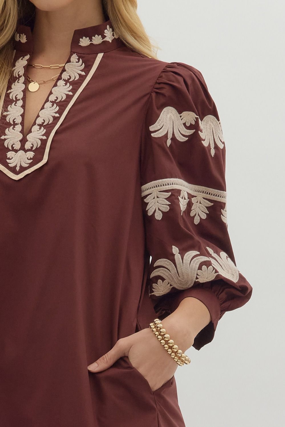 Solid Burgundy Puff Sleeve Mini