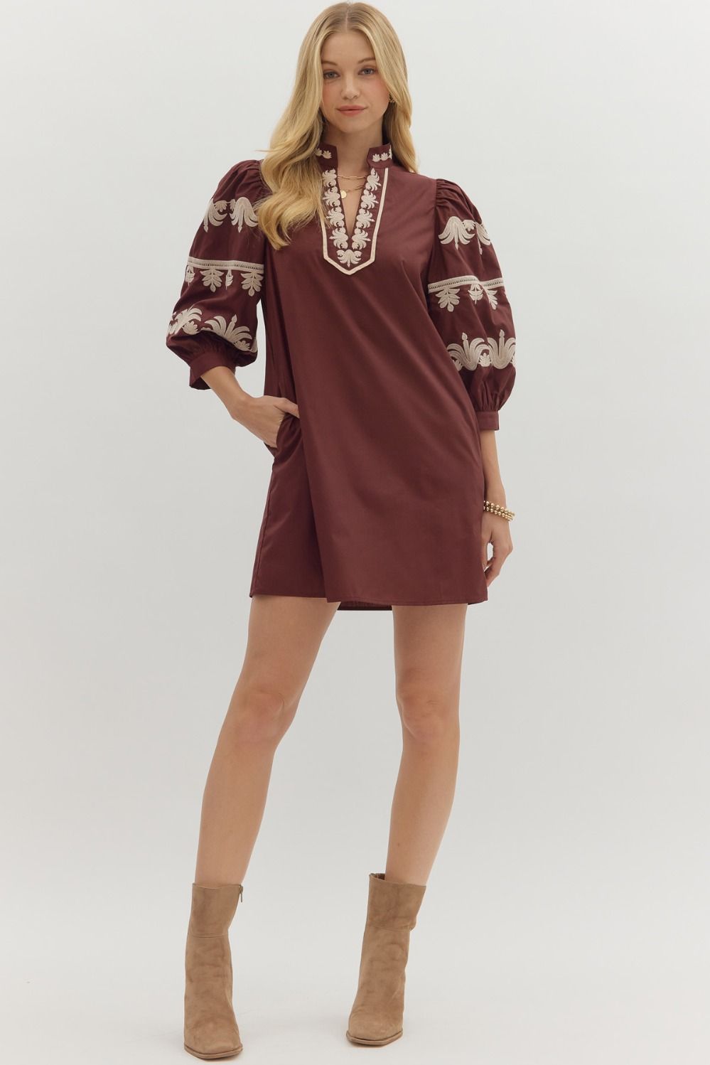 Solid Burgundy Puff Sleeve Mini