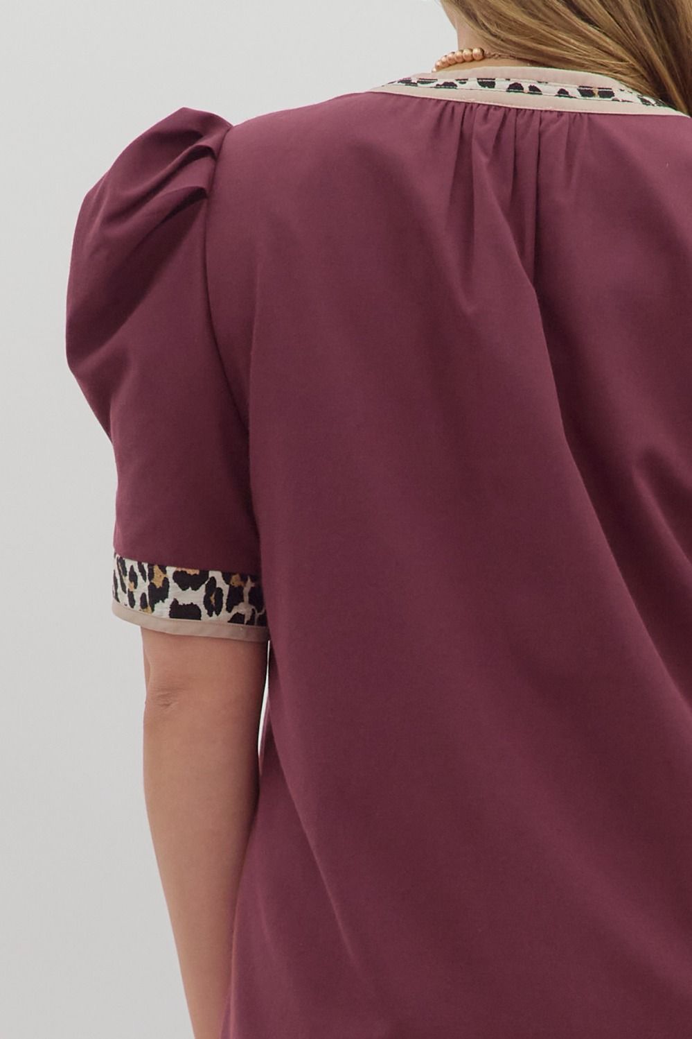 Solid Pleated Puff Sleeve Mini - Curvy