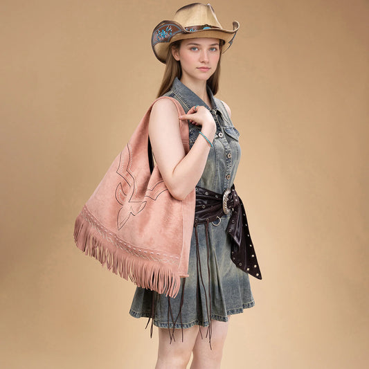 Montana West Boot Stitch Fringe Hobo Bag