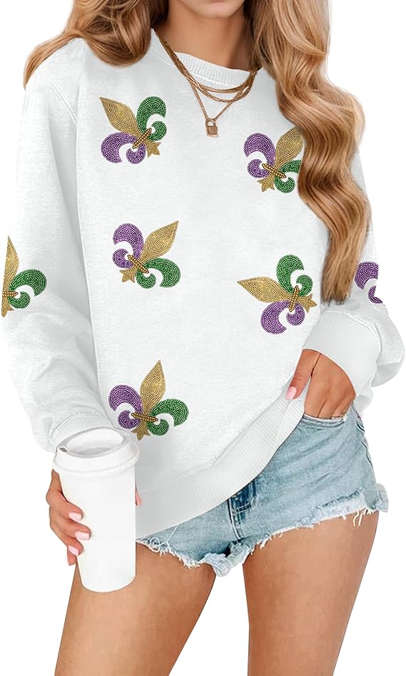 Mardi Gras Sequin Sweater - White