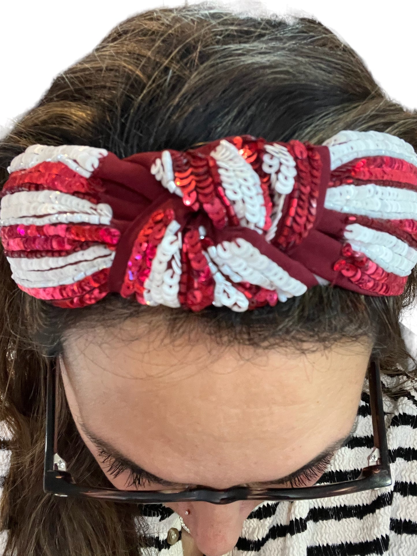 Maroon & White Sequin Headband