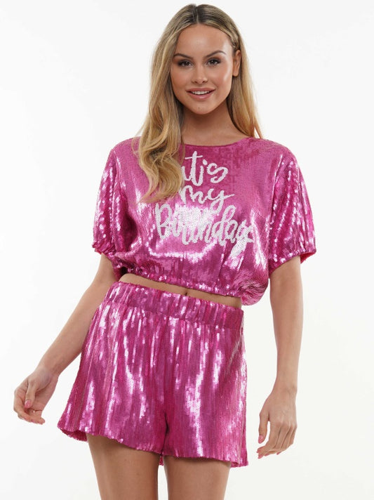 HOT Pink Birthday Sequin Top