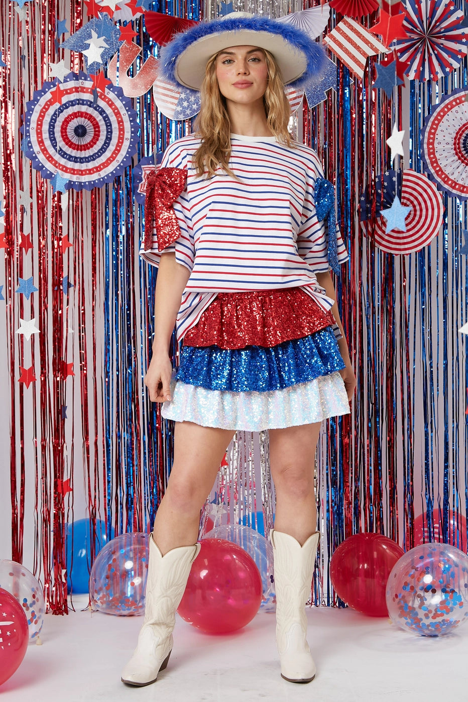 Sequin Bow Striped Top - Fourth of July Collection