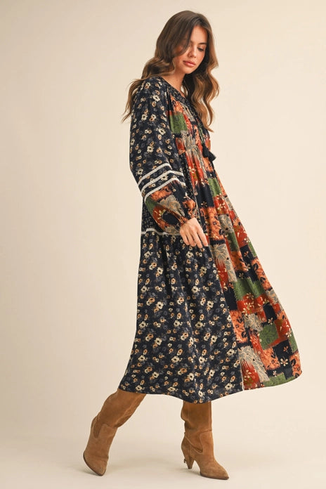 Mixed Floral Patchwork Midi