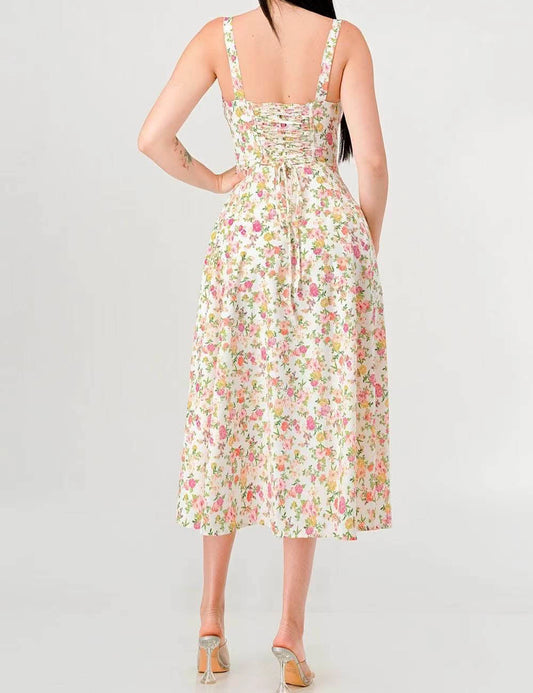 Apricot Floral Midi Dress