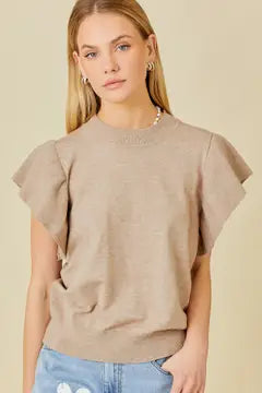 Ruffle Sleeve Basic Light Knit Top