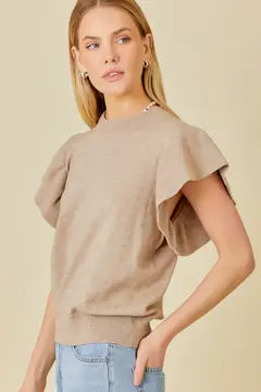 Ruffle Sleeve Basic Light Knit Top