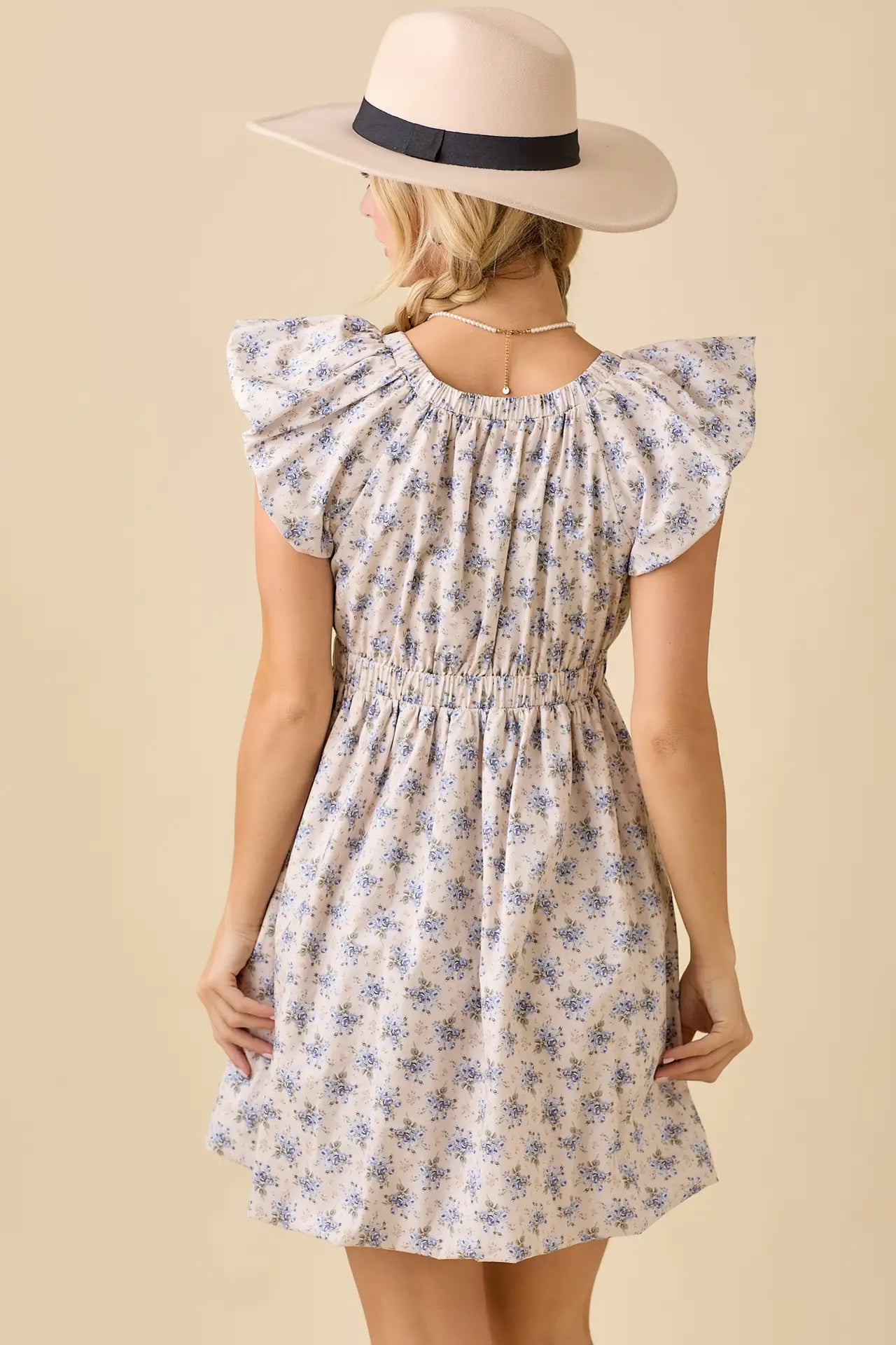 Deep V-Neck Floral Mini Dress
