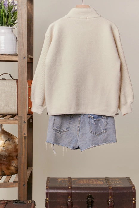 Cozy Cream Knit Zip-Up Jacket