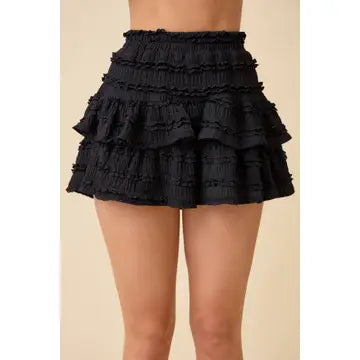 Ruffle Layer Mini Skort - Black