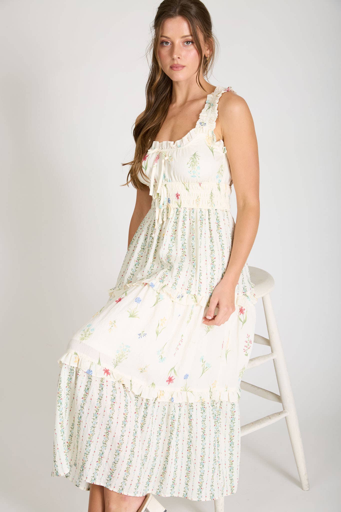 Floral Ruffled Tiered Midi
