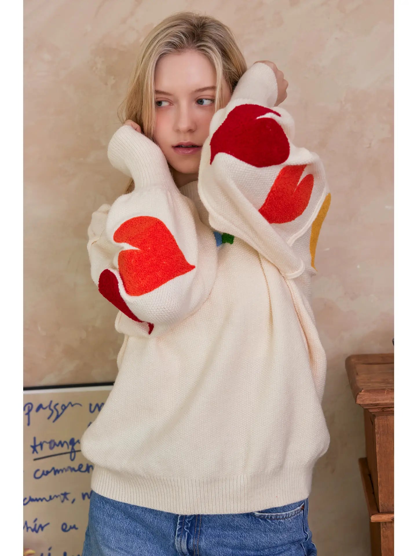Rainbow Heart Patch Sweater