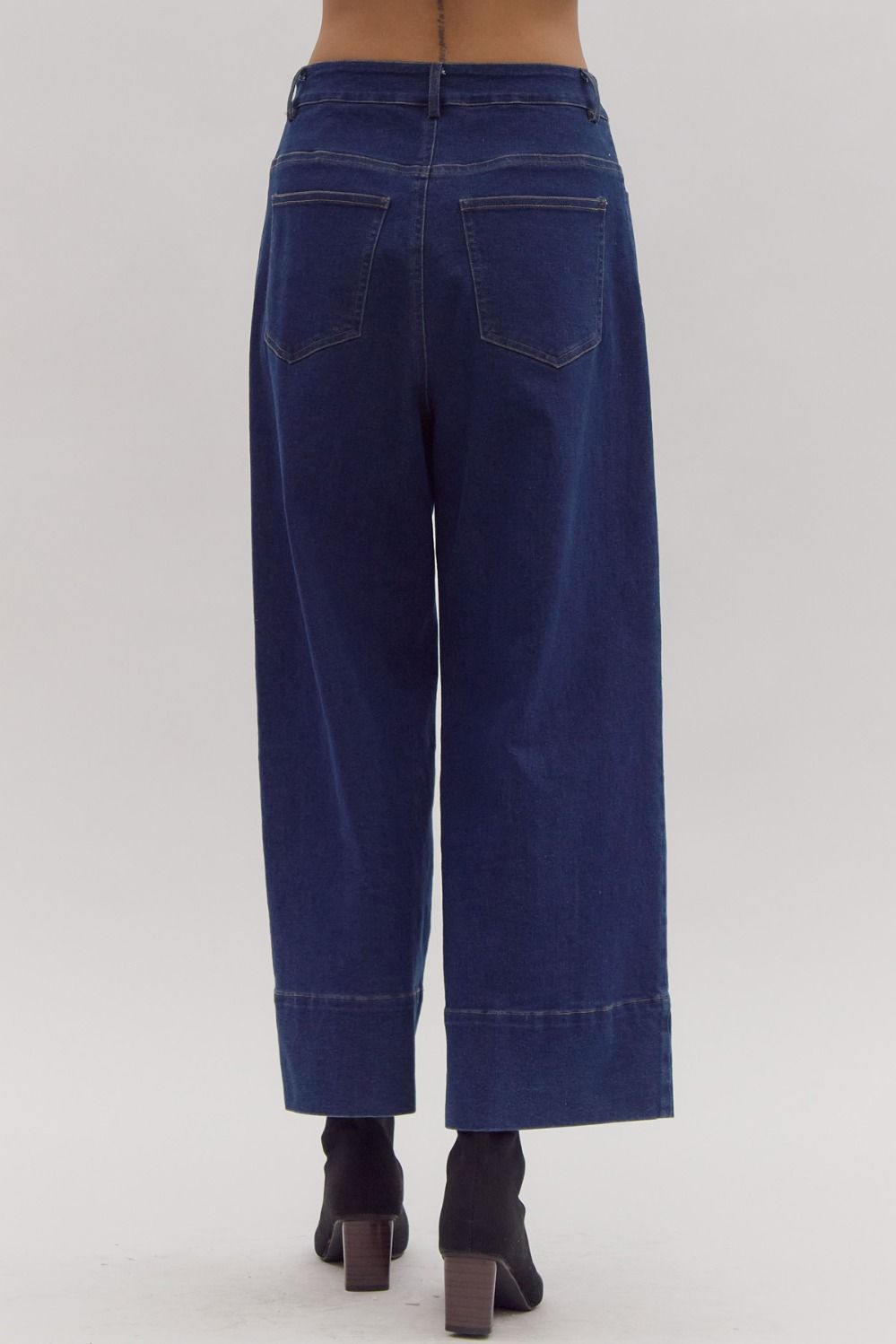 Mid Rise Wide Leg Ankle Pant - Denim