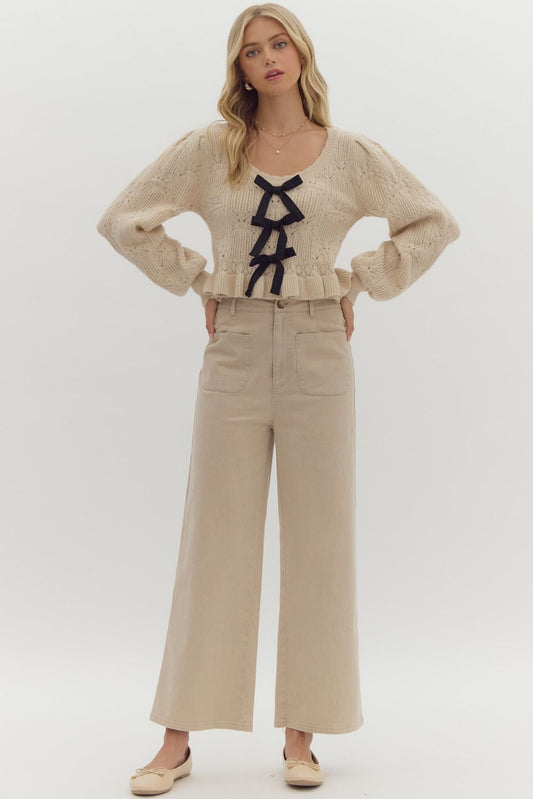 Ruffled Hem Knit Long Sleeve Top