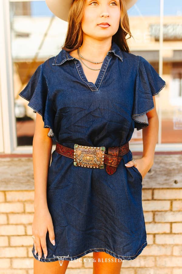 Curvy Dark Wash Ruffle Dress W Bolero Concho - L&B