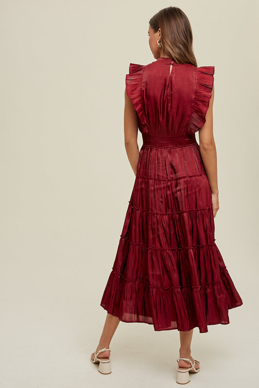 Organza Tiered Midi Dress With Ruffle Detail