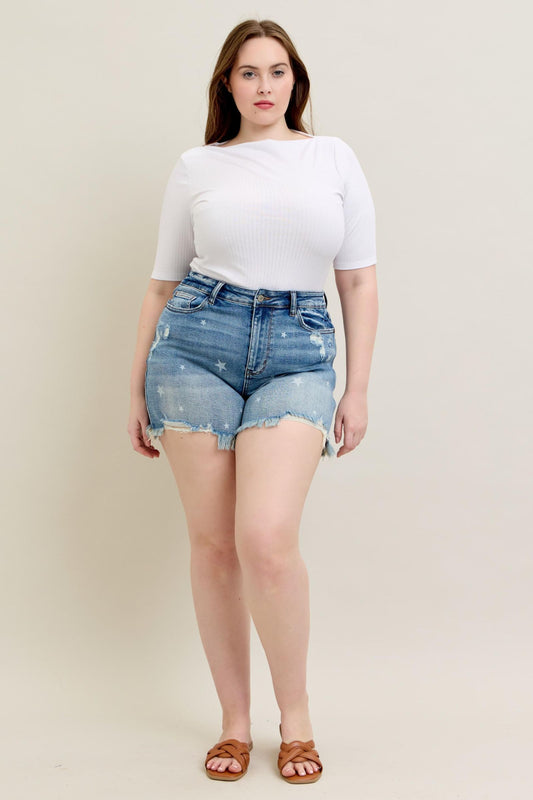 Judy Blue HW Star Print Cut Off Shorts - 150226PL