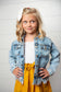 WH Kids Light Wash Faded Denim Fringe Winter Button Jacket