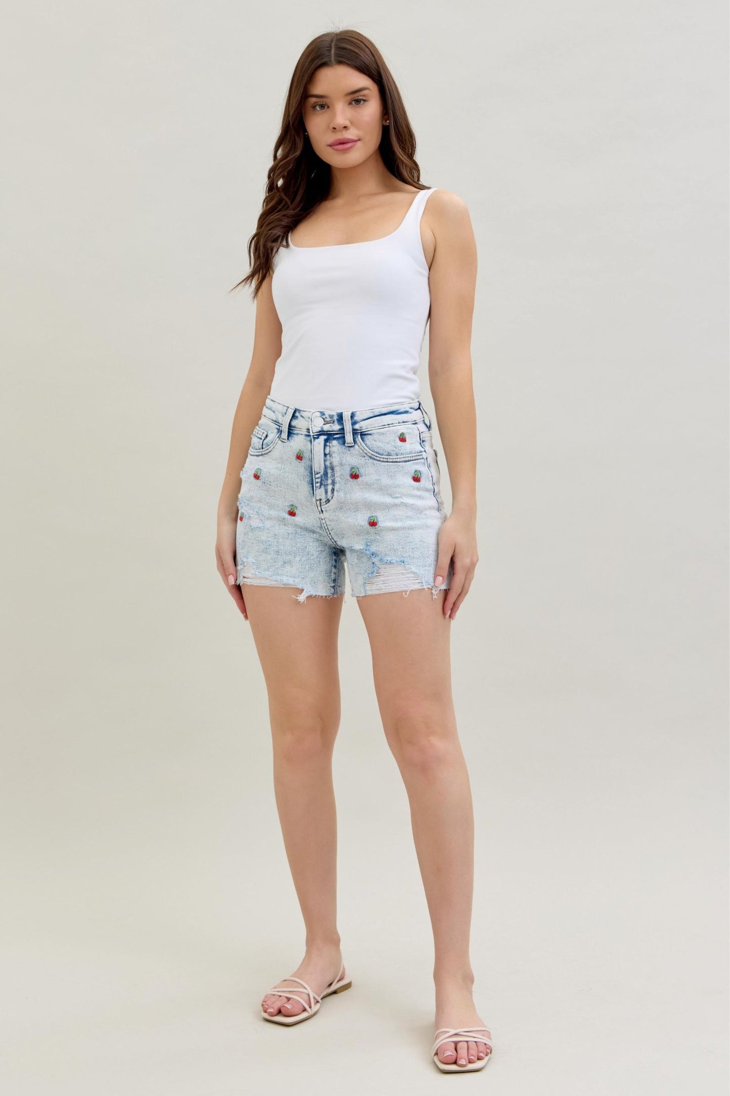 Judy Blue High Waist Cherry Embroidery Shorts
